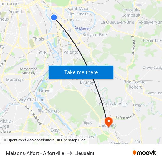 Maisons-Alfort - Alfortville to Lieusaint map