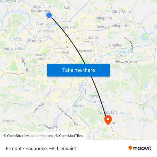 Ermont - Eaubonne to Lieusaint map