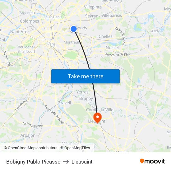 Bobigny Pablo Picasso to Lieusaint map