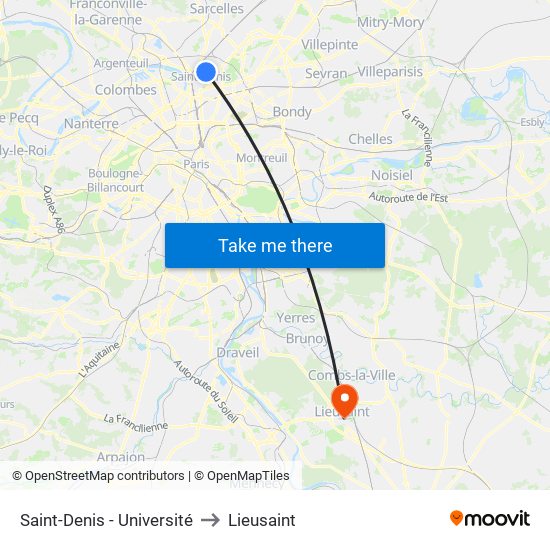 Saint-Denis - Université to Lieusaint map