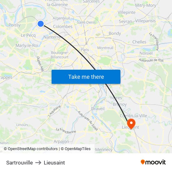 Sartrouville to Lieusaint map