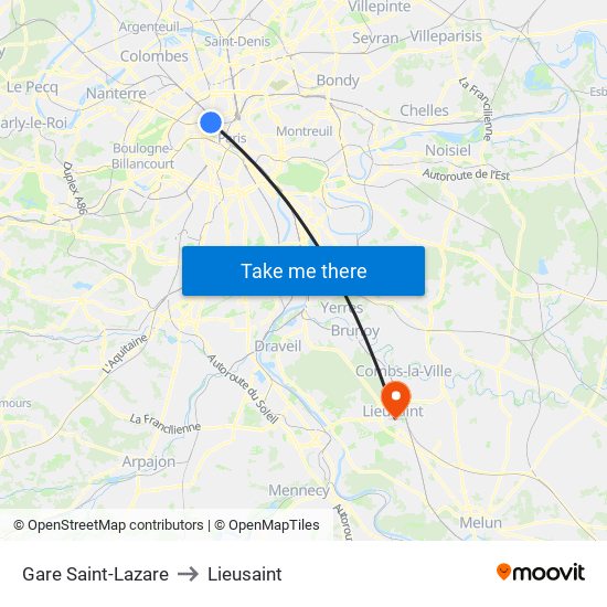 Gare Saint-Lazare to Lieusaint map