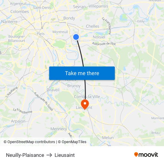 Neuilly-Plaisance to Lieusaint map