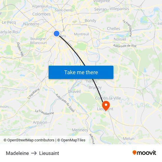 Madeleine to Lieusaint map