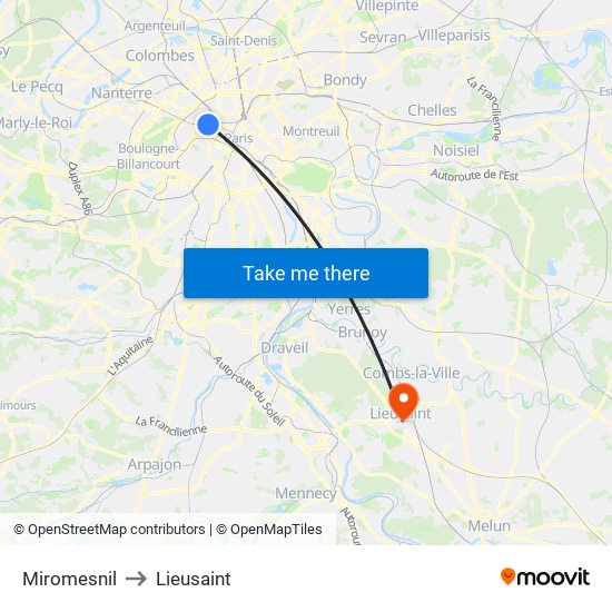 Miromesnil to Lieusaint map