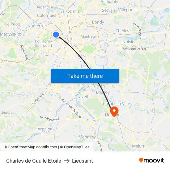 Charles de Gaulle Etoile to Lieusaint map