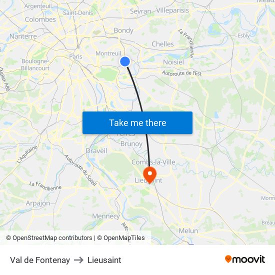 Val de Fontenay to Lieusaint map