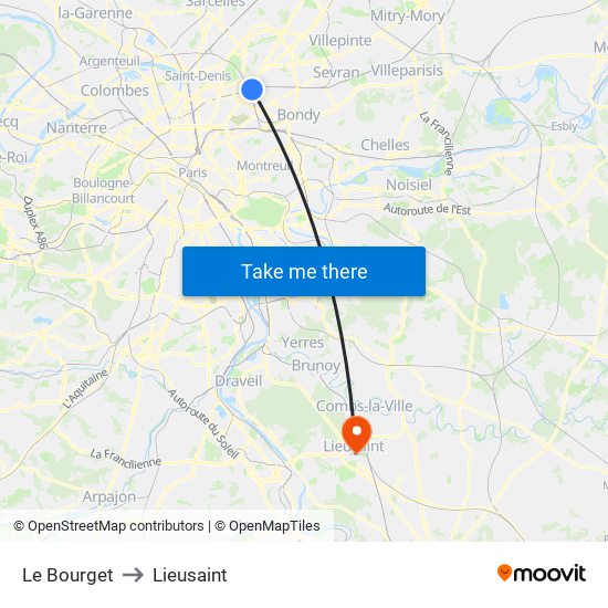 Le Bourget to Lieusaint map