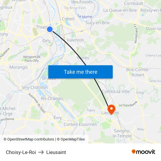 Choisy-Le-Roi to Lieusaint map