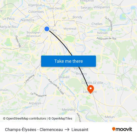 Champs-Élysées - Clemenceau to Lieusaint map