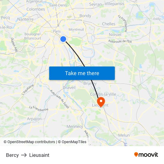 Bercy to Lieusaint map