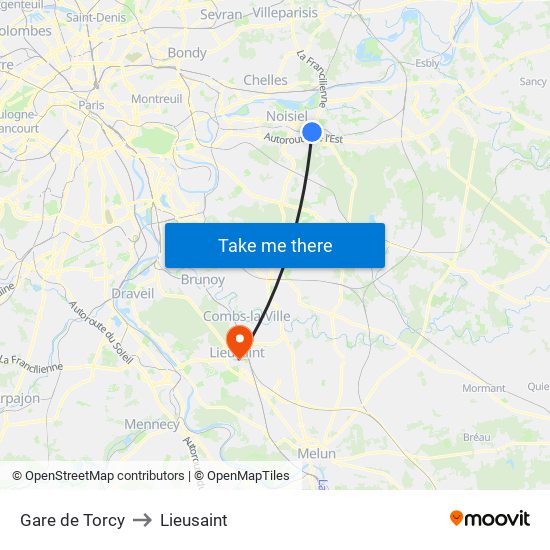 Gare de Torcy to Lieusaint map