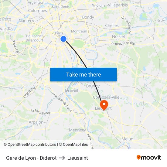 Gare de Lyon - Diderot to Lieusaint map