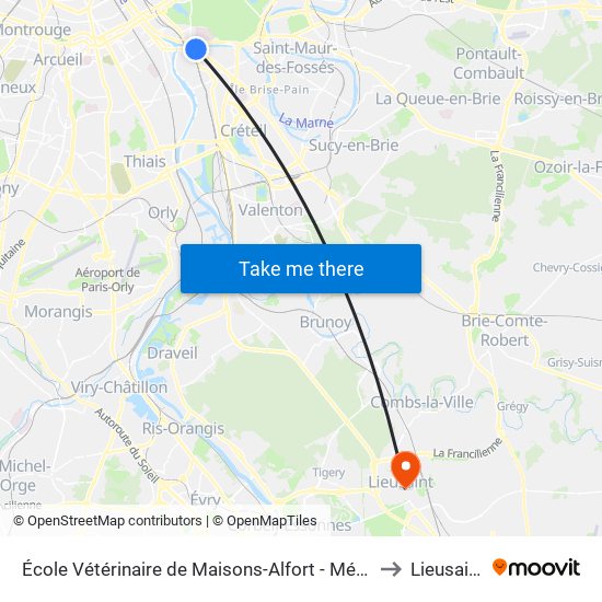 École Vétérinaire de Maisons-Alfort - Métro to Lieusaint map