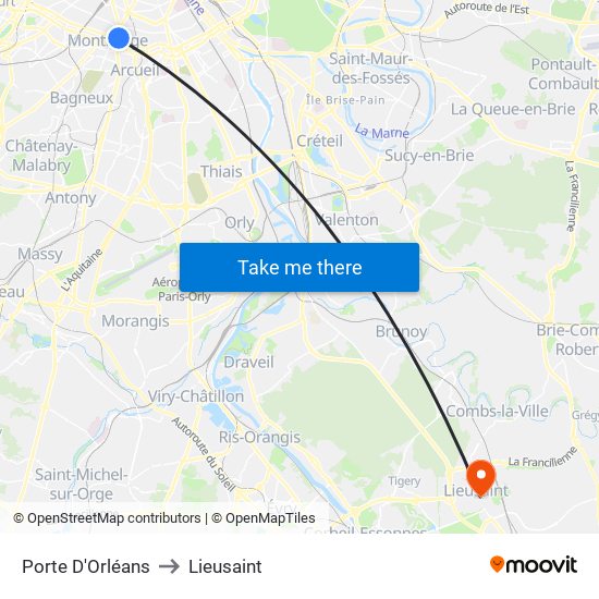 Porte D'Orléans to Lieusaint map