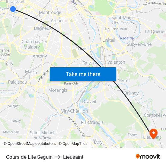 Cours de L'Ile Seguin to Lieusaint map
