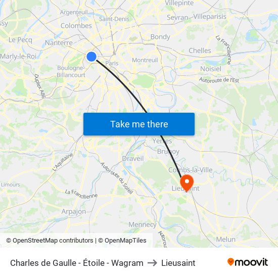 Charles de Gaulle - Étoile - Wagram to Lieusaint map