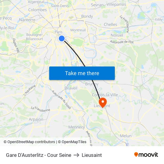 Gare D'Austerlitz - Cour Seine to Lieusaint map