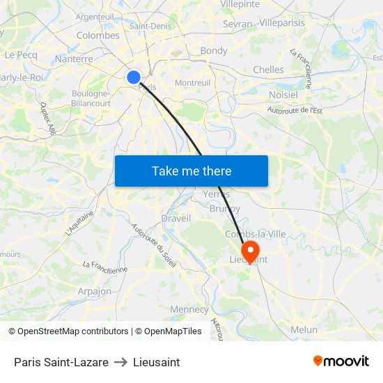 Paris Saint-Lazare to Lieusaint map