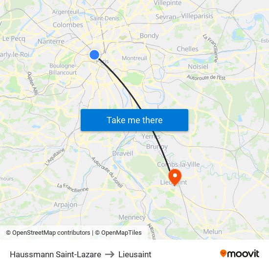 Haussmann Saint-Lazare to Lieusaint map