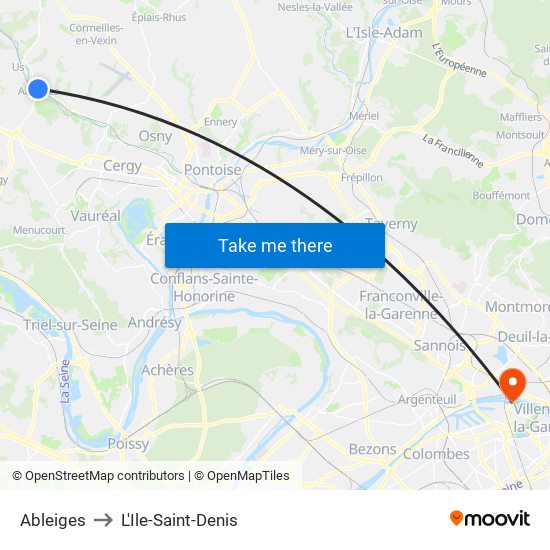 Ableiges to L'Ile-Saint-Denis map
