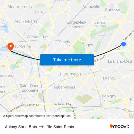 Aulnay-Sous-Bois to L'Ile-Saint-Denis map