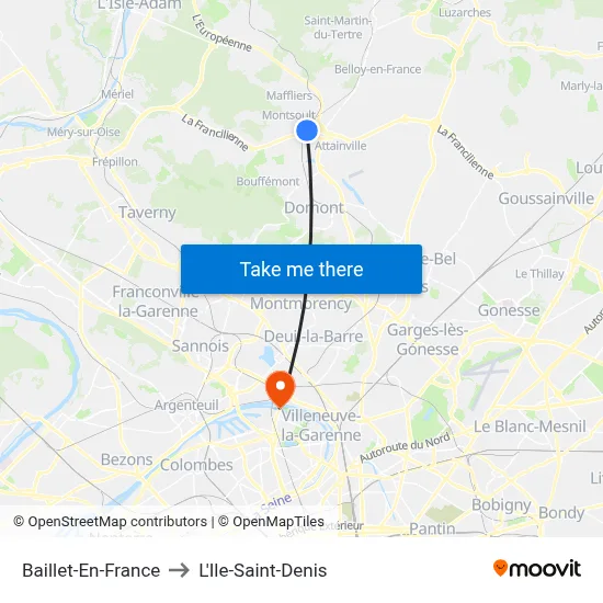 Baillet-En-France to L'Ile-Saint-Denis map