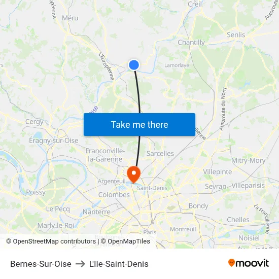 Bernes-Sur-Oise to L'Ile-Saint-Denis map
