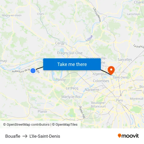 Bouafle to L'Ile-Saint-Denis map