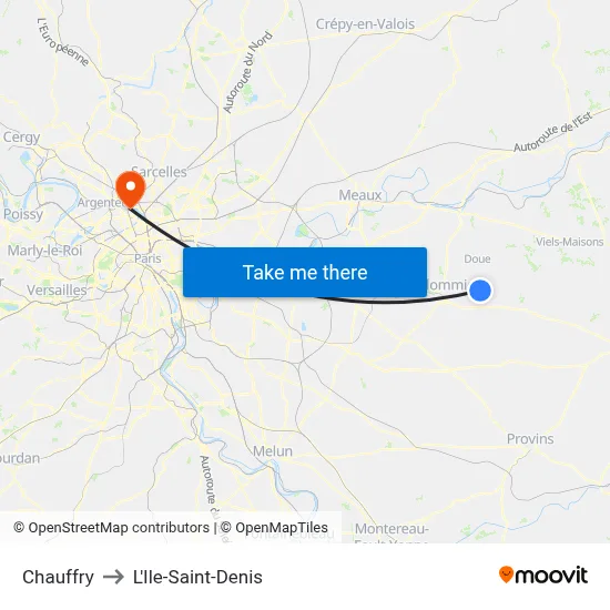 Chauffry to L'Ile-Saint-Denis map