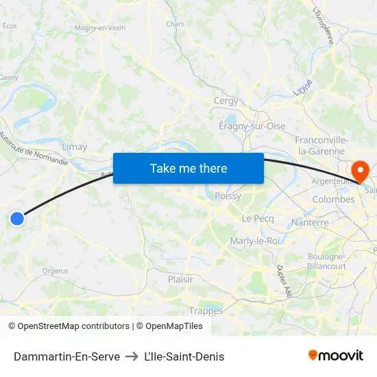 Dammartin-En-Serve to L'Ile-Saint-Denis map