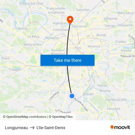 Longjumeau to L'Ile-Saint-Denis map