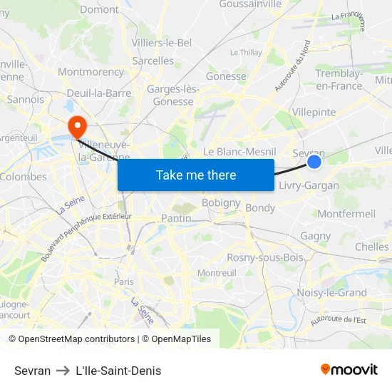 Sevran to L'Ile-Saint-Denis map