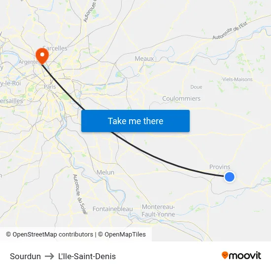 Sourdun to L'Ile-Saint-Denis map