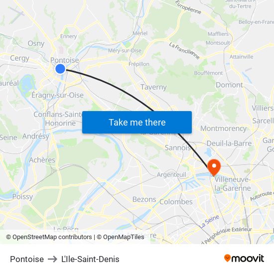 Pontoise to L'Ile-Saint-Denis map