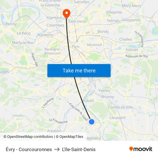 Évry - Courcouronnes to L'Ile-Saint-Denis map