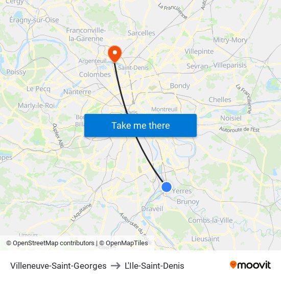 Villeneuve-Saint-Georges to L'Ile-Saint-Denis map