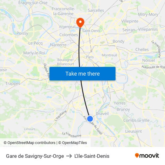 Gare de Savigny-Sur-Orge to L'Ile-Saint-Denis map