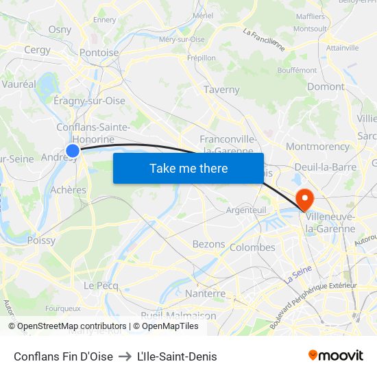 Conflans Fin D'Oise to L'Ile-Saint-Denis map