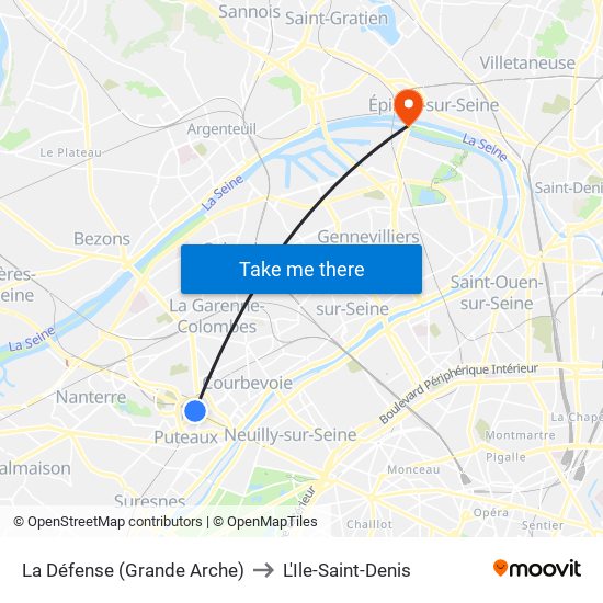 La Défense (Grande Arche) to L'Ile-Saint-Denis map