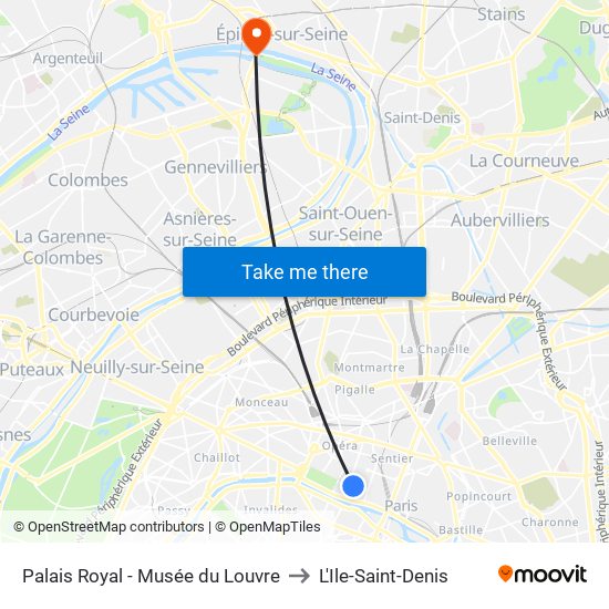 Palais Royal - Musée du Louvre to L'Ile-Saint-Denis map