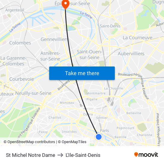 St Michel Notre Dame to L'Ile-Saint-Denis map
