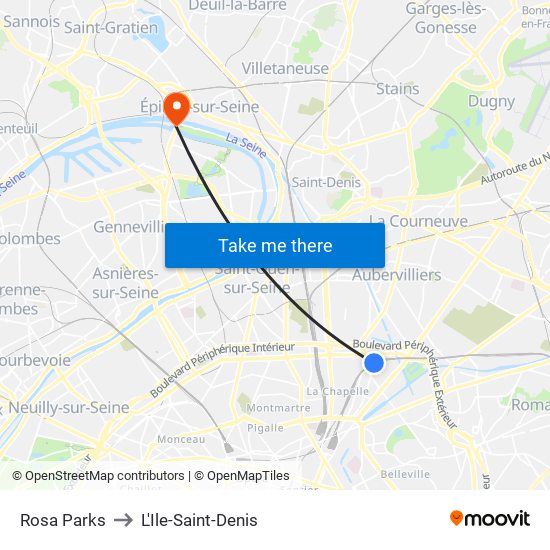 Rosa Parks to L'Ile-Saint-Denis map