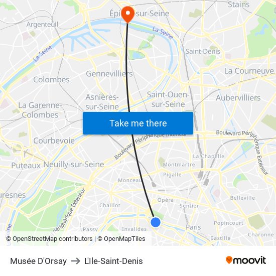 Musée D'Orsay to L'Ile-Saint-Denis map
