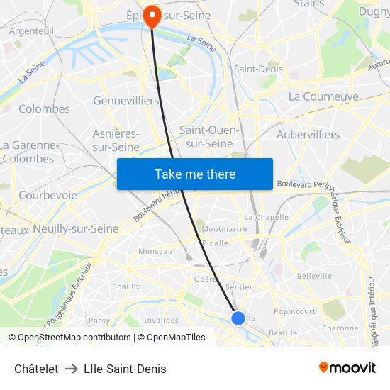 Châtelet to L'Ile-Saint-Denis map