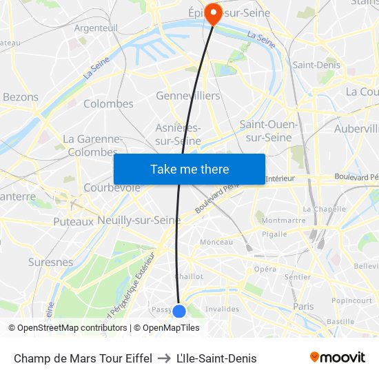 Champ de Mars Tour Eiffel to L'Ile-Saint-Denis map