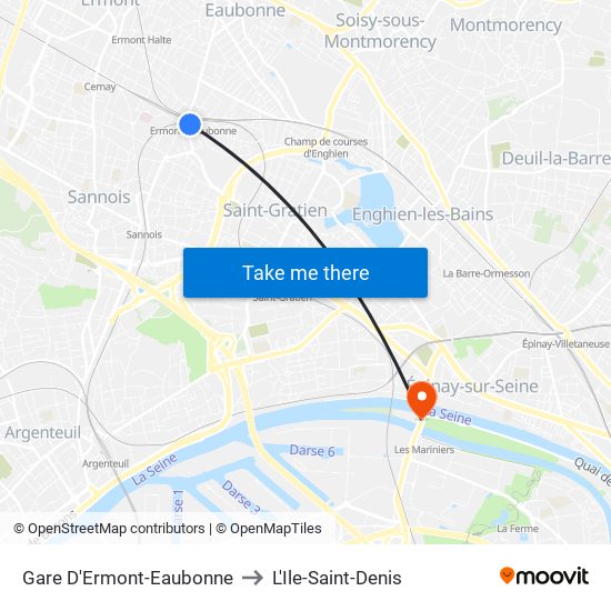 Gare D'Ermont-Eaubonne to L'Ile-Saint-Denis map