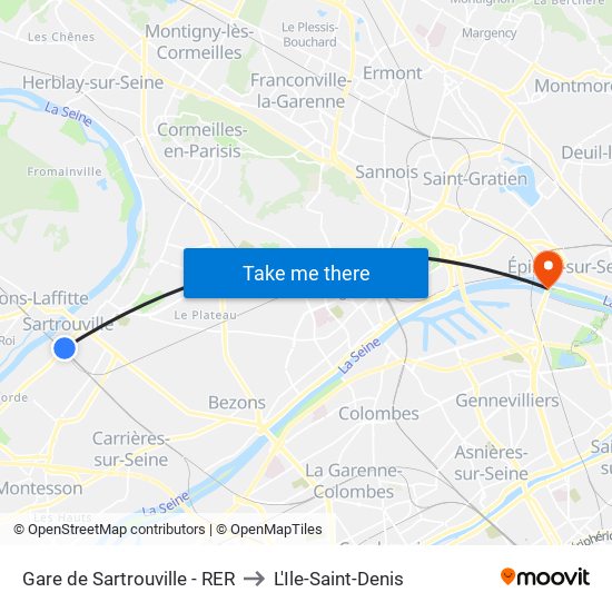 Gare de Sartrouville - RER to L'Ile-Saint-Denis map