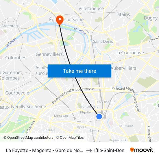 La Fayette - Magenta - Gare du Nord to L'Ile-Saint-Denis map