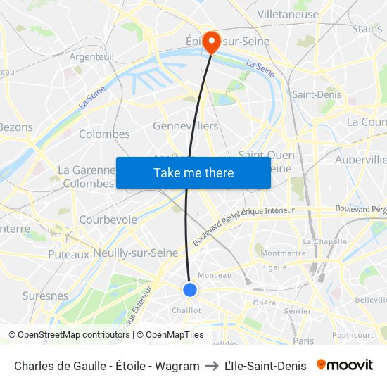 Charles de Gaulle - Étoile - Wagram to L'Ile-Saint-Denis map